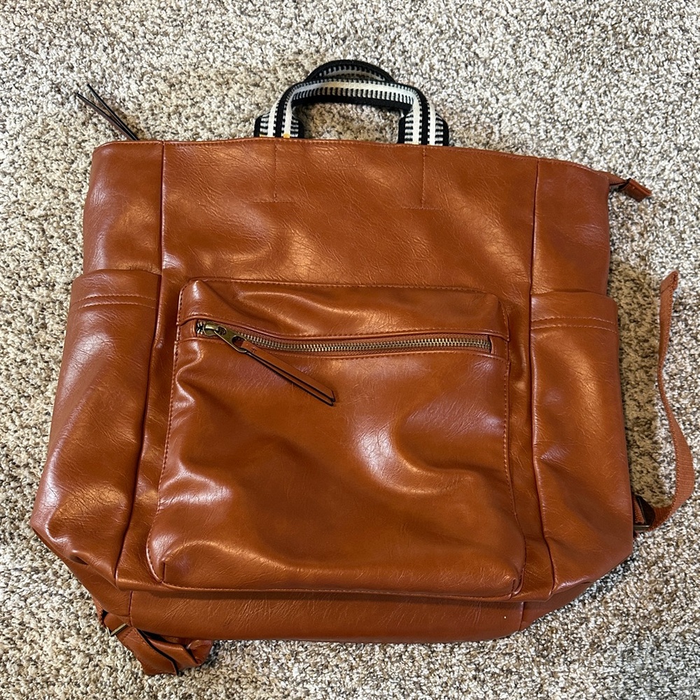 Stylish Brown Faux Leather Backpack